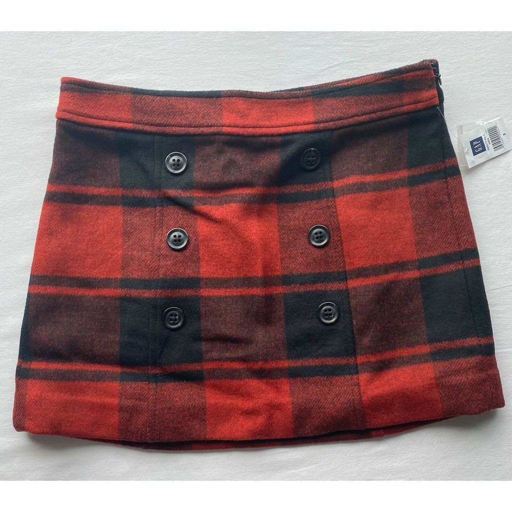 Red Black Checkered Skirt GAP Size 2 NWT Wool